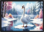 Łabędź, Ptak, Zima, Rzeka