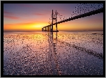 Rzeka, Tag, Zachód słońca, Most Vasco da Gama, Lizbona, Portugalia