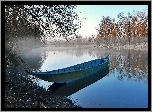 Rzeka, Łódz, Las, Mgła, Jesień