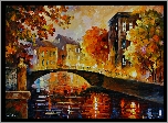 Rzeka, Most, Leonid Afremov, Obraz, Olej