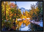 Park Narodowy Yosemite, Góry, Drzewa, Las, Rzeka, Odbicie, Jesień, Stany Zjednoczone