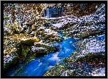 Rzeka, wodospad, Skały, Las, Pierwszy, Śnieg