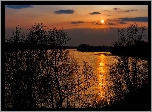Rzeka, Zachód słońca, Drzewa
