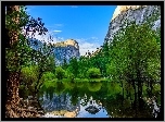 Stany Zjednoczone, Stan Kalifornia, Park Narodowy Yosemite, Góry, Rzeka, Drzewa