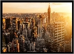 Wieżowce, Rzeka, Promienie, Słońca, Manhattan, Nowy, Jork