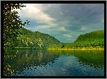 Rzeka, Drzewa, Wzgórza, Lasy