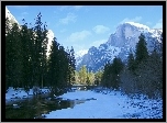Rzeka, Zalesione, Brzegi, Góry, Zima, Yosemite