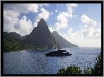 Saint Lucia, Góry, Gros Piton, Skały, Morze Karaibskie, Statek