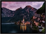 Austria, Salzkammergut, Hallstatt, Kościół, Jezioro Hallstattersee, Domy, Góry