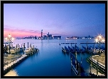 Wenecja, San Giorgio Maggiore, Włochy, Zachód Słońca, Gondole