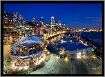 Seattle, Nocą, Marina, Jachty, Nabrzeże, Restauracja