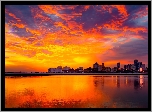 Zachód słońca, Kolorowe, Niebo, Cieśnina Johor, Miasto, Singapur