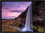 Islandia, Wodospad Seljalandsfoss, Skała, Rzeka, Chmury