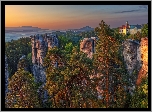 Formacje skalne, Skały, Drzewa, Skalne Miasto, Zamek Hruba Skala, Czeski Raj, Góry Stołowe, Czechy