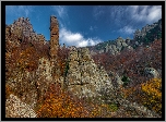 Formacje skalne, Skały, Góry, Jesień, Drzewa, Krzewy
