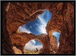 Park Narodowy Arches, Skały, Łuk skalny, Double Arch, Stan Utah, Stany Zjednoczone