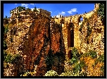Wąwóz Tajo, Skały, Most Puente Nuevo, Domy, Miasto Ronda, Andaluzja, Hiszpania