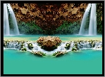 Skały, Wodospad, Havasu, Arizona