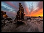 Morze, Skały, Zachód Słońca, El Matador, Kalifornia