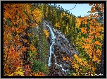 Góry, Skały, Wodospad, Jesień, Drzewa