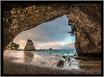 Zatoka Cathedral Cove, Jaskinia, Morze, Skały, Nowa Zelandia, Półwysep Coromandel, Region Waikato