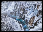 Zima, Wodospad, Shirahige Waterfall, Kamienie, Skały, Ośnieżone, Rośliny, Sople, Drzewa, Hokkaido, Japonia