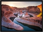 Stany Zjednoczone, Arizona, Kanion Glen, Jezioro Powell, Skały, Promienie słońca