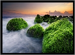 Indonezja, Bali, Masceti Beach, Morze, Omszałe, Kamienie, Wschód Słońca