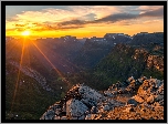 Norwegia, Szczyt Dalsnibba, Region More og Romsdal, Góry, Promienie słońca