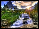 Góry, Słońce, Wodospad