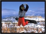 Snowbording,deska, snowboardzista , śnieg
