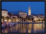 Split, Panorama, Miasta, Wieczór, Nabrzeże, Jachty