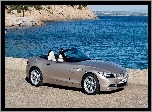 Srebrny, Samochód, BMW Z4, Morze, Skały