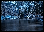 Stany Zjednoczone, Stan Kalifornia, Park Narodowy Yosemite, Zima, Góry, Rzeka, Drzewa