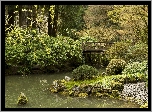 Stany Zjednoczone, Stan Oregon, Portland, Ogród japoński, Park, Staw, Most, Kamienie
