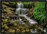 Stany Zjednoczone, Stan Ohio, Wodospad West Milton Cascades, Kaskada, Skały, Drzewa