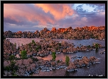 Stany Zjednoczone, Arizona, Skały, Jezioro, Watson Lake, Drzewa, Chmury