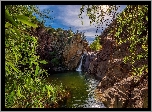 Stany Zjednoczone, Arizona, Skały, Wodospad, Rzeka, Poland Creek, Zarośla