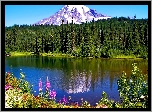 Stany Zjednoczone, Stan Waszyngton, Park Narodowy Mount Rainier, Stratowulkan Mount Rainier, Góry, Jezioro