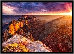 Stany Zjednoczone, Arizona, Wielki Kanion Kolorado, Chmury, Wschód słońca, Park Narodowy Wielkiego Kanionu