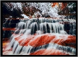 Stany Zjednoczone, Stan Utah, Park Narodowy Zion, Kanion, Wodospad Archangel Falls, Rzeka, Drzewa, Zima, Śnieg