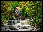 Stany Zjednoczone, Wirginia Zachodnia, Park Babcock State, Młyn, Glade Creek Grist Mill, Drzewa, Rzeka New River Gorge, Kamienie
