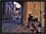 Stary, Skuter Piaggio, Ulica, Domy, HDR