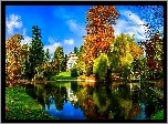 Staw, Dom, Drzewa, Jesień