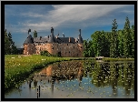 Park, Zamek, Castle Saint Fargean, Staw, Odbicie, Drzewa, Zieleń, Chmury, Burgundia, Francja