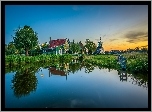 Staw, Domy, Wiatrak, Wieś, Odbicie