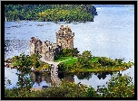 Szkocja, Zamek, Eilean Donan, Ruiny, Wyspa, Jezioro, Loch Duich, Drzewa