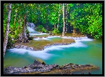 Drzewa, Wodospad, Huai Mae Khamin Waterfall, Kanchanaburi, Tajlandia