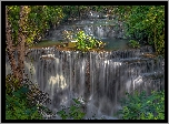 Wodospad Erawan, Kaskada, Park Narodowy Erawan, Drzewa, Prowincja Kanchanaburi, Tajlandia