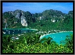 Tajlandia, Plaże, Woda, Jachty, Palmy, Góry
